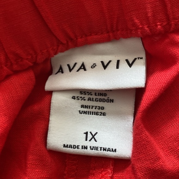 AVA & VIV Red Paper Bag High Waisted Tie Knot Linen Blend Shorts Size 1x - Picture 7 of 10